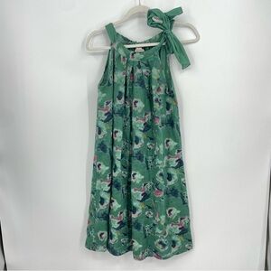 BELLAMBRA Green floral Linen Shift Dress, Shoulder Tie, Made in Italy Sz S